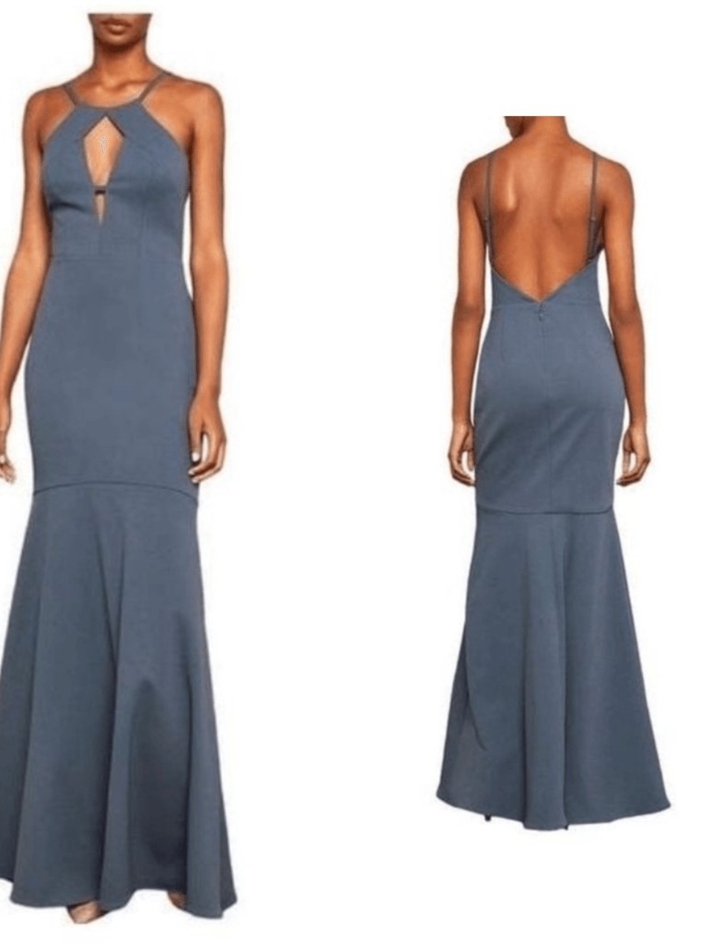BCBG MaxAzria Nightshadow Blue Front Cut Out Halter Gown Size 6
